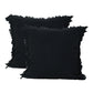 Set of Two 20" Black Cotton Throw Pillows with Fringe