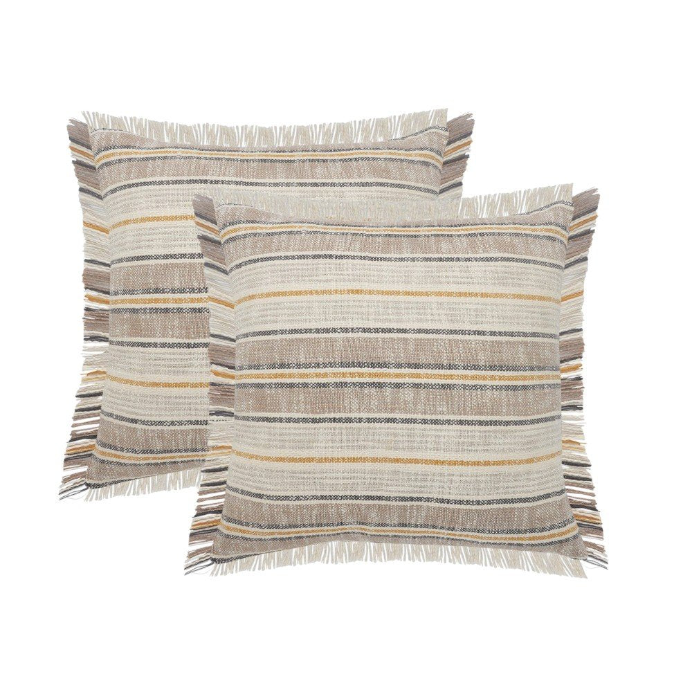 Set of Two 20" Mustard Striped Throw Pillows