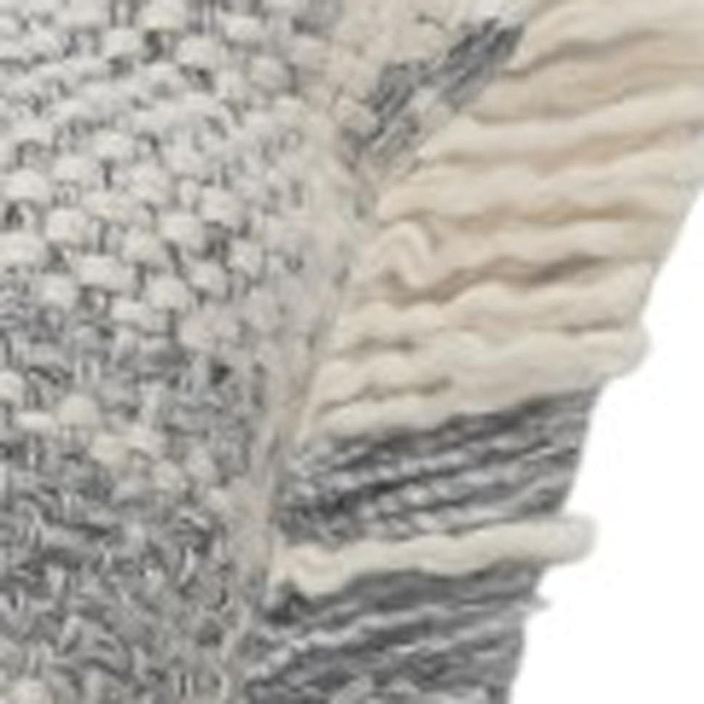 Set of Two 20" Off White And Gray Plaid Cotton Throw Pillows with Fringe