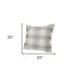Set of Two 20" Off White And Gray Plaid Cotton Throw Pillows with Fringe