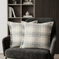 Set of Two 20" Off White And Gray Plaid Cotton Throw Pillows with Fringe