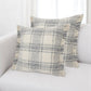 Set of Two 20" Off White And Gray Plaid Cotton Throw Pillows with Fringe