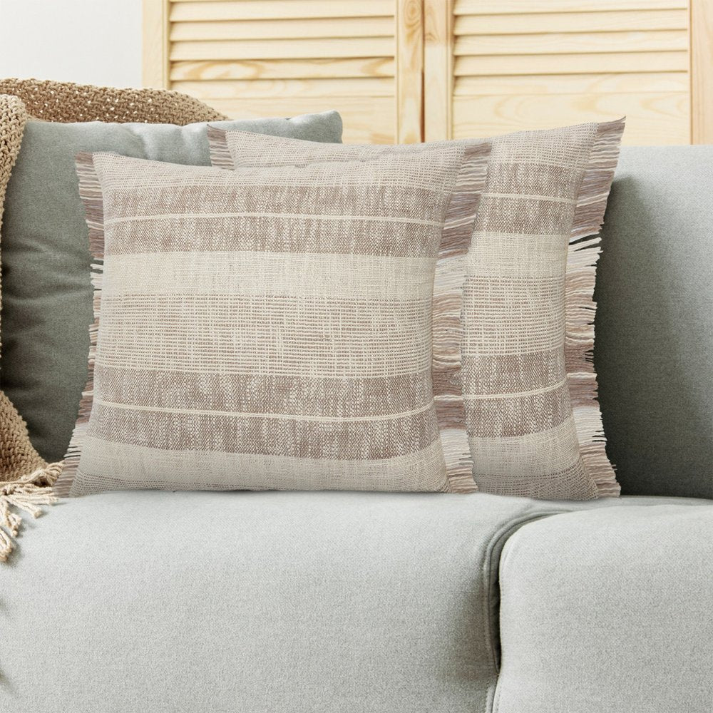 Set of Two 20" Cream Striped Throw Pillows