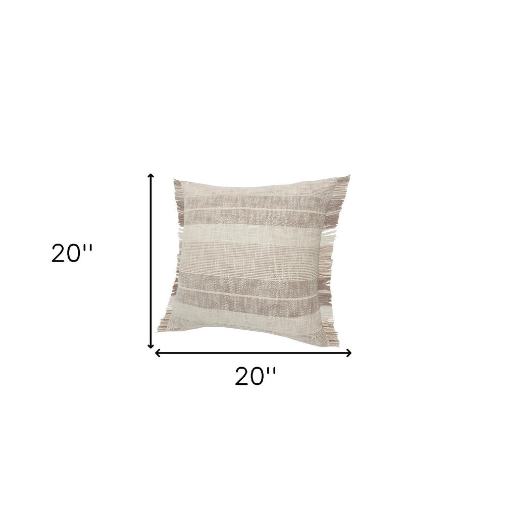 Set of Two 20" Cream Striped Throw Pillows