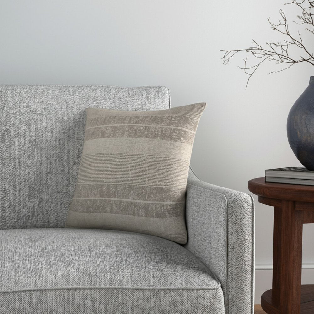 Set of Two 20" Cream Striped Throw Pillows