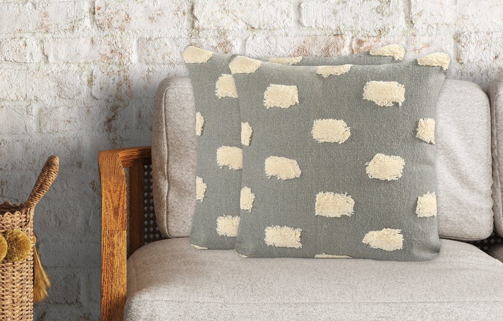 Set of Two 20" Light Gray Striped Throw Pillows