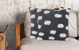 Set of Two 20" Dark Blue And Natural Polka Dot Cotton Throw Pillows with Texture