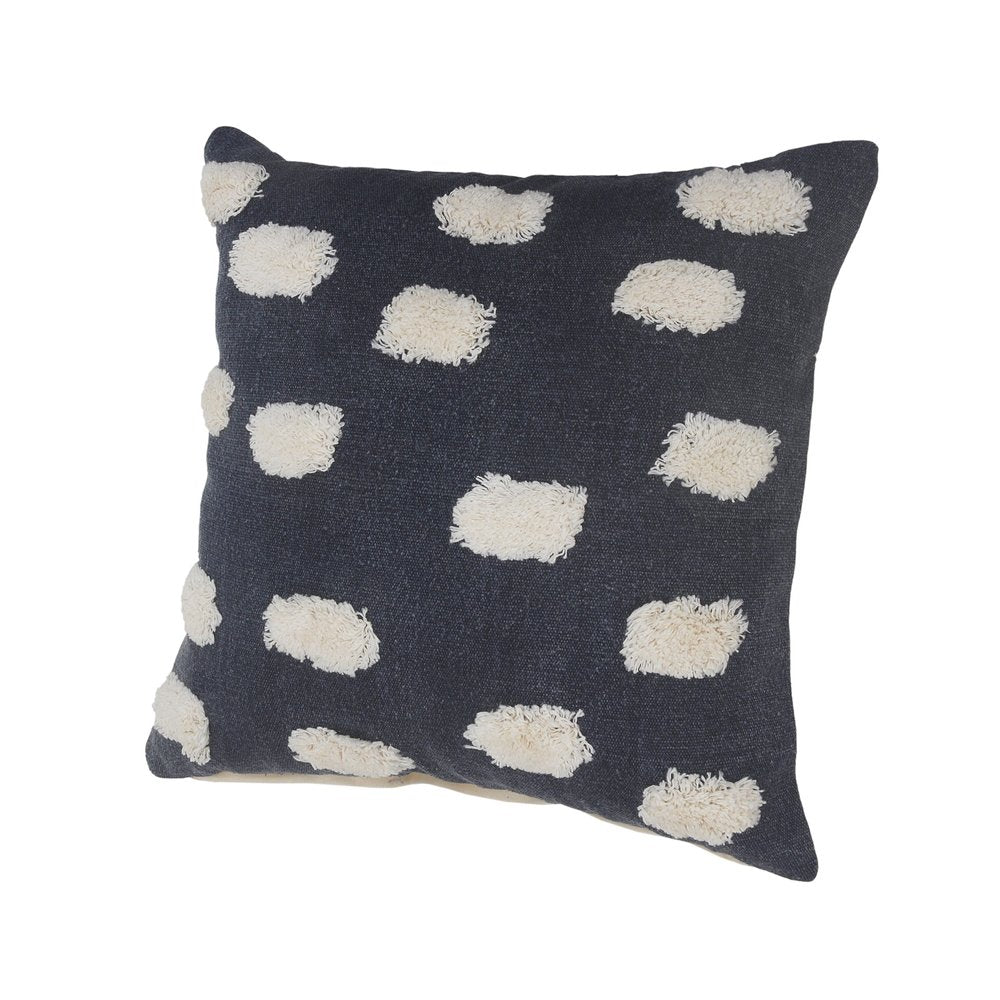 Set of Two 20" Dark Blue And Natural Polka Dot Cotton Throw Pillows with Texture