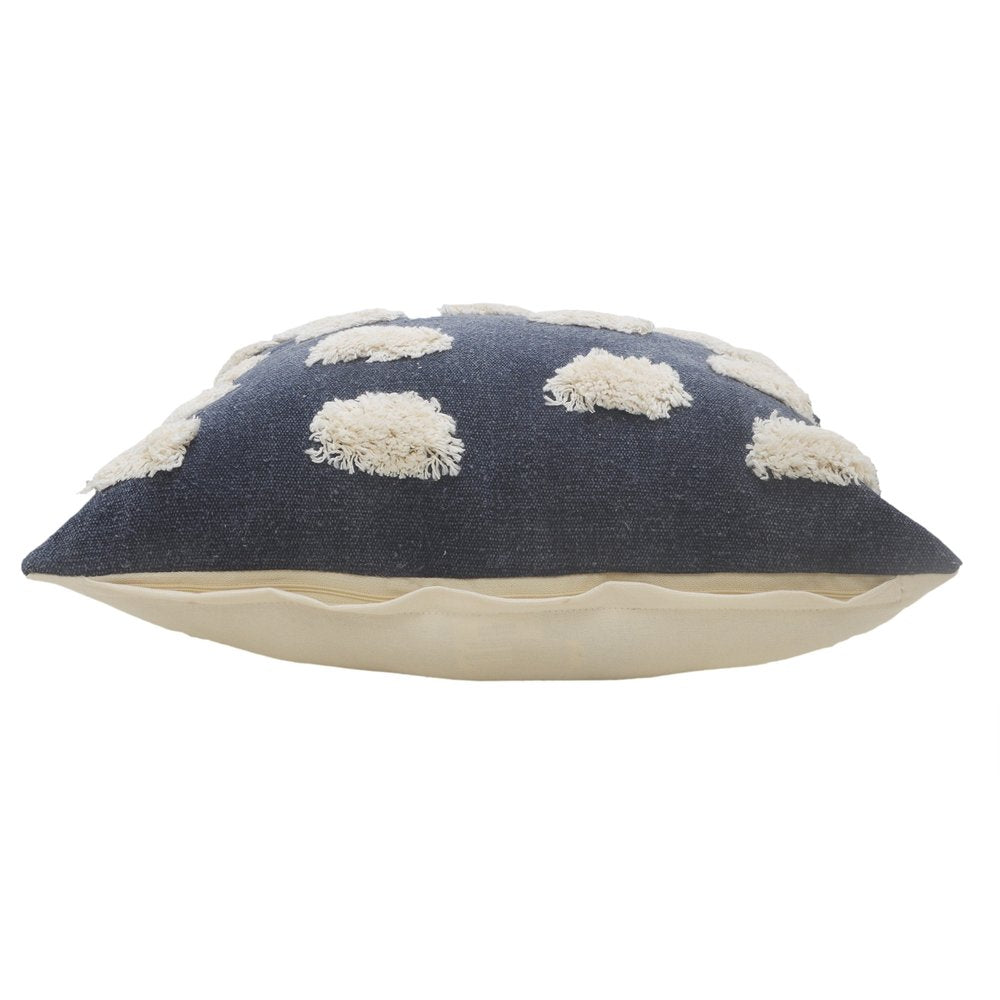 Set of Two 20" Dark Blue And Natural Polka Dot Cotton Throw Pillows with Texture