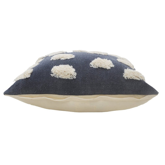 Set of Two 20" Dark Blue And Natural Polka Dot Cotton Throw Pillows with Texture