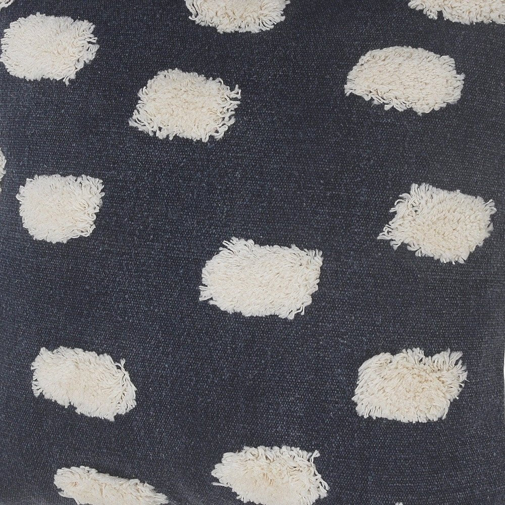 Set of Two 20" Dark Blue And Natural Polka Dot Cotton Throw Pillows with Texture
