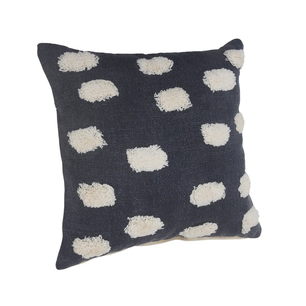 Set of Two 20" Dark Blue And Natural Polka Dot Cotton Throw Pillows with Texture