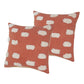 Set of Two 20" Orange And Natural And Orange Polka Dot Cotton Throw Pillows with Pompoms