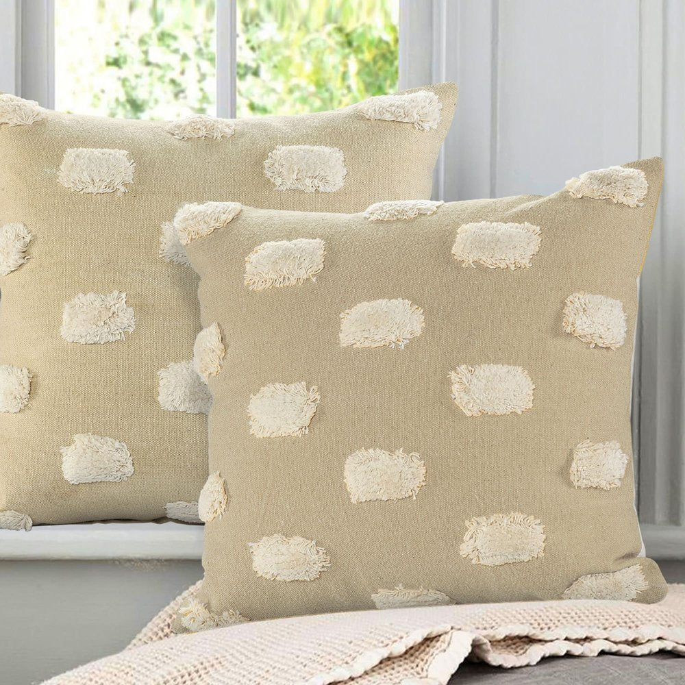 Set of Two 20" Cream Striped Throw Pillows