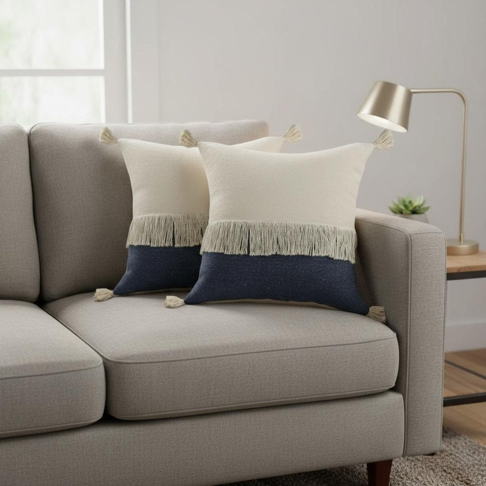 Set of Two 20" Indigo Color Block Throw Pillows