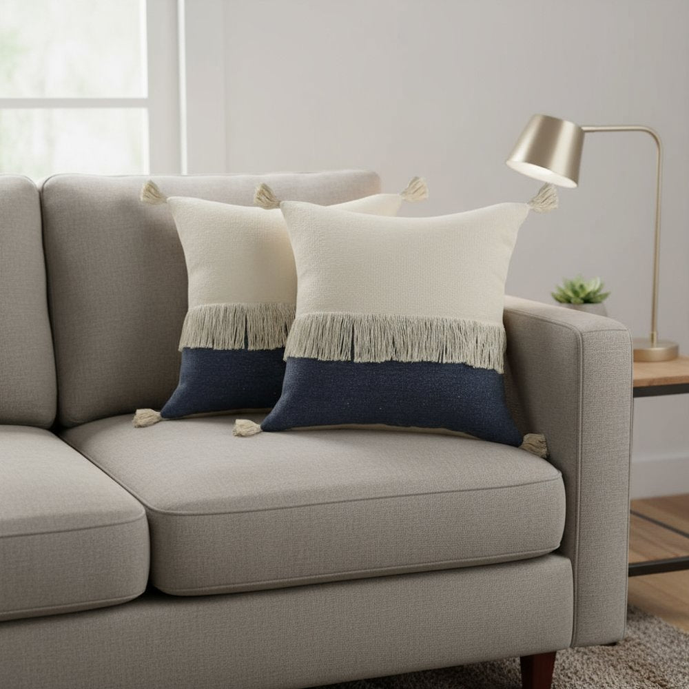 Set of Two 20" Indigo Color Block Throw Pillows