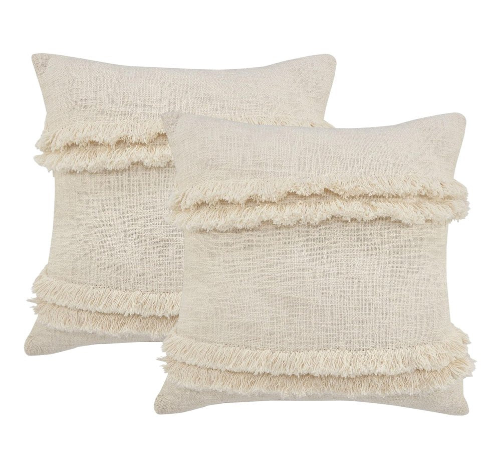 Set of Two 20" Cream Throw Pillows