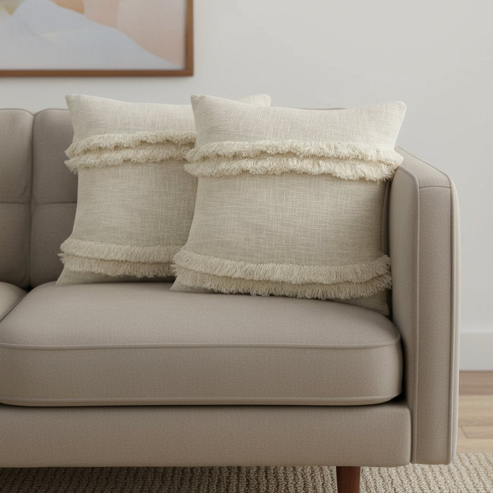 Set of Two 20" Cream Throw Pillows