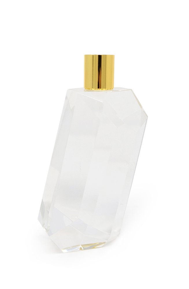 7" Clear And Gold Geo Faceted Crystal Tabletop Taper Candlestick