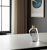 7" Clear And Gold Geo Faceted Crystal Tabletop Taper Candlestick