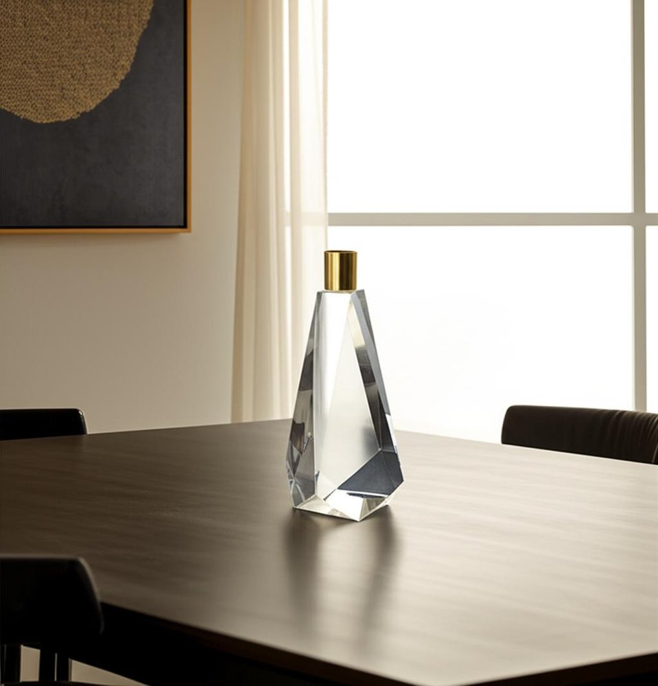 8" Clear And Gold Geo Faceted Crystal Tabletop Taper Candlestick