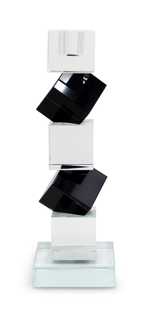 9" Black And Clear Crystal Tabletop Taper Candlestick