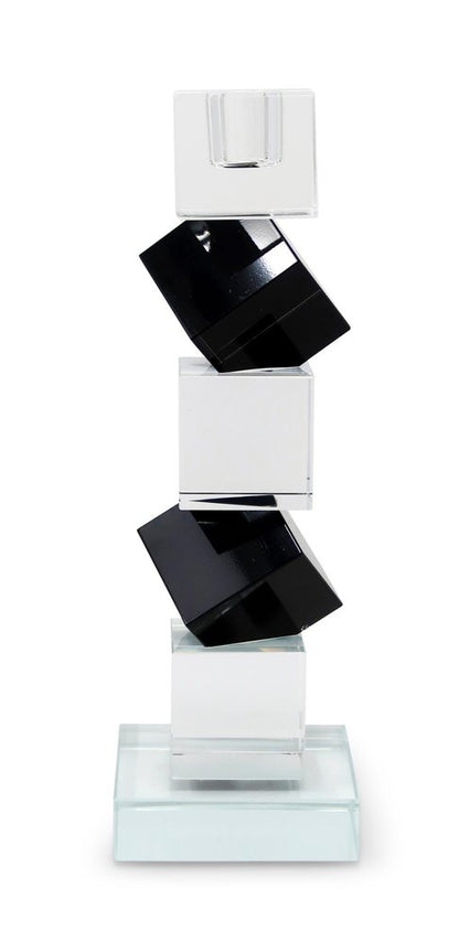 9" Black And Clear Crystal Tabletop Taper Candlestick