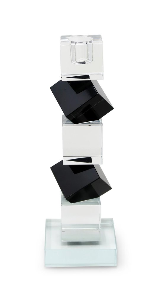 9" Black And Clear Crystal Tabletop Taper Candlestick