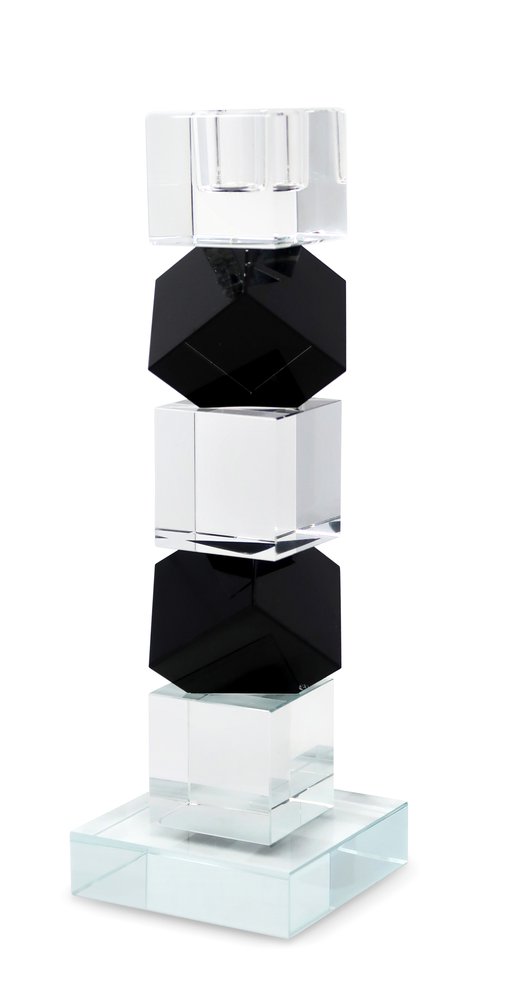 9" Black And Clear Crystal Tabletop Taper Candlestick