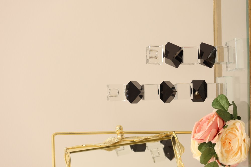 9" Black And Clear Crystal Tabletop Taper Candlestick