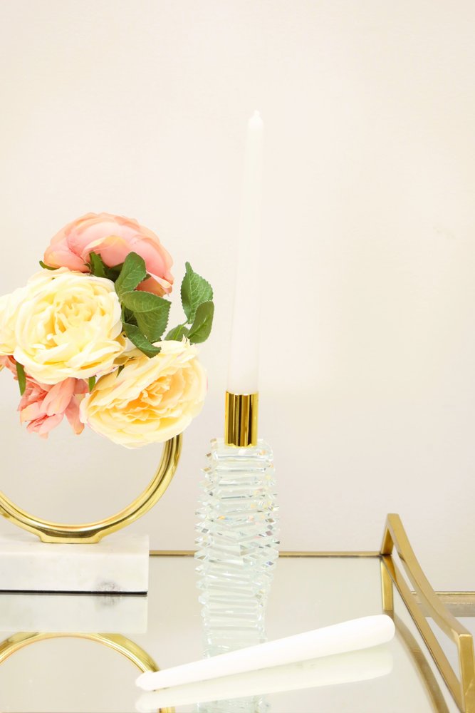 8" Clear And Gold Twisted Crystal Tabletop Taper Candlestick