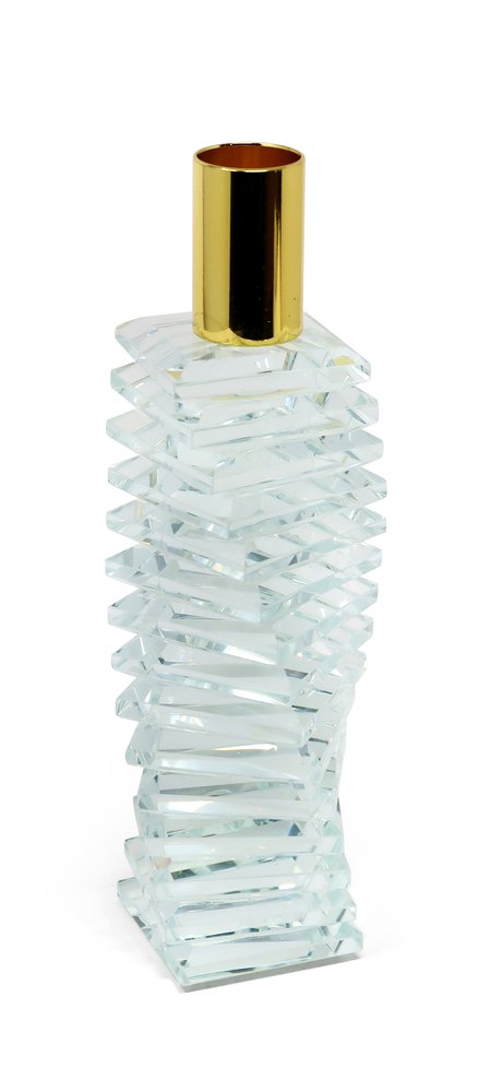 8" Clear And Gold Twisted Crystal Tabletop Taper Candlestick