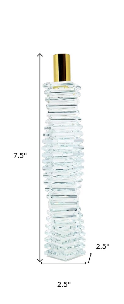 8" Clear And Gold Twisted Crystal Tabletop Taper Candlestick