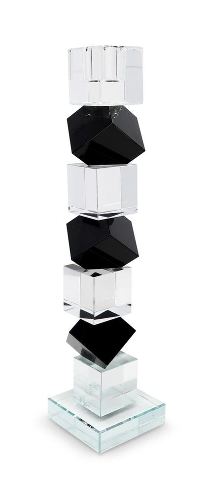 12" Black And Clear Crystal Tabletop Taper Candlestick