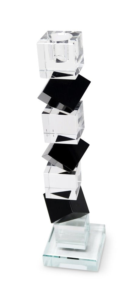 12" Black And Clear Crystal Tabletop Taper Candlestick