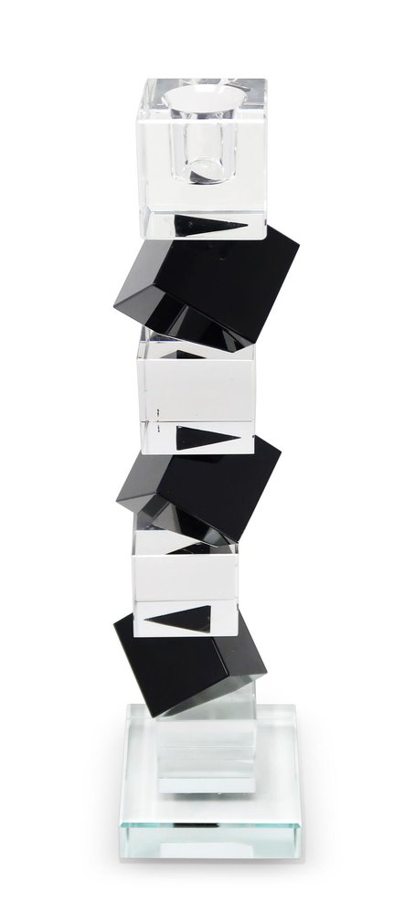 12" Black And Clear Crystal Tabletop Taper Candlestick