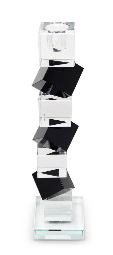 12" Black And Clear Crystal Tabletop Taper Candlestick