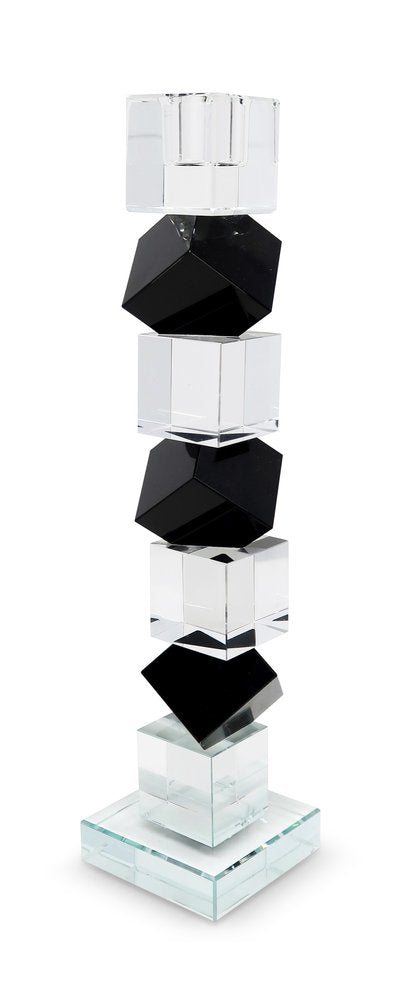 12" Black And Clear Crystal Tabletop Taper Candlestick