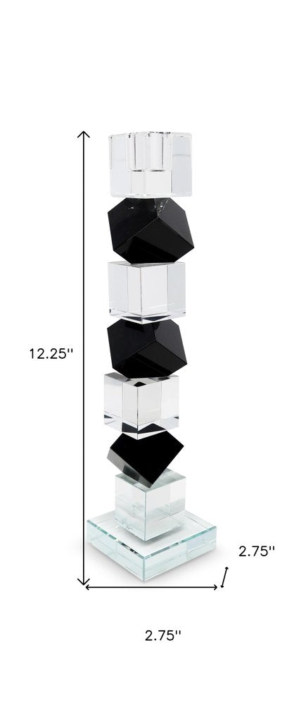 12" Black And Clear Crystal Tabletop Taper Candlestick