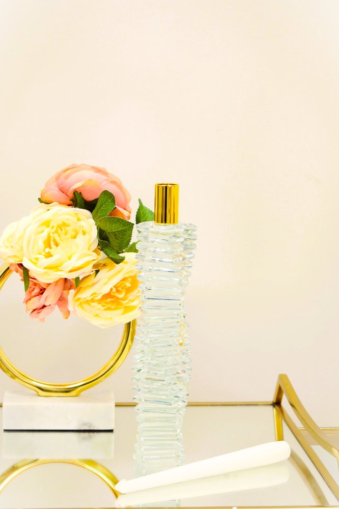 12" Clear And Gold Twisted Crystal Tabletop Taper Candlestick