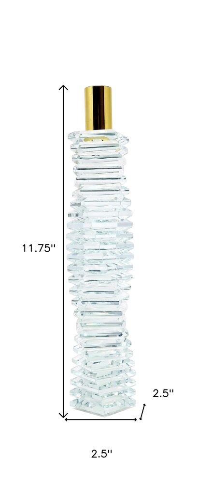 12" Clear And Gold Twisted Crystal Tabletop Taper Candlestick