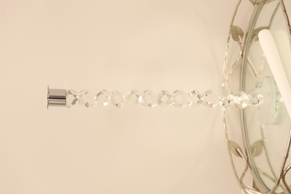 11" Clear And Silver Geo Stacks Crystal Tabletop Taper Candlestick