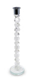 14" Clear And Silver Geo Stacks Crystal Tabletop Taper Candlestick