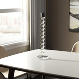 14" Clear And Silver Geo Stacks Crystal Tabletop Taper Candlestick