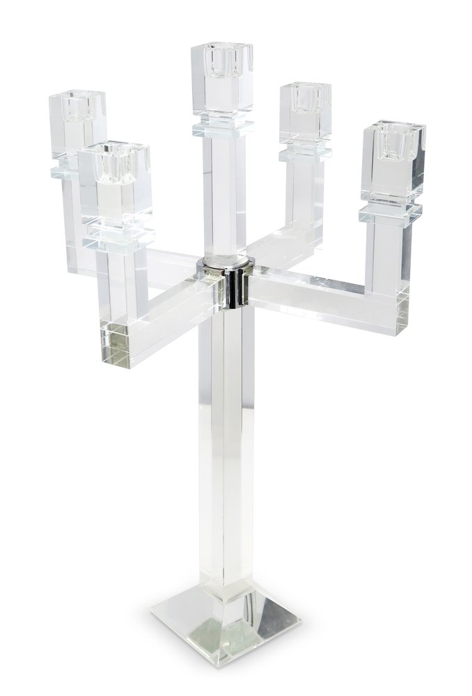 20" Clear Faceted Crystal Tabletop Candelabra Candle Holder