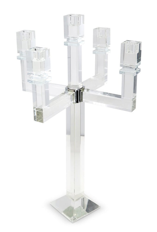 20" Clear Faceted Crystal Tabletop Candelabra Candle Holder