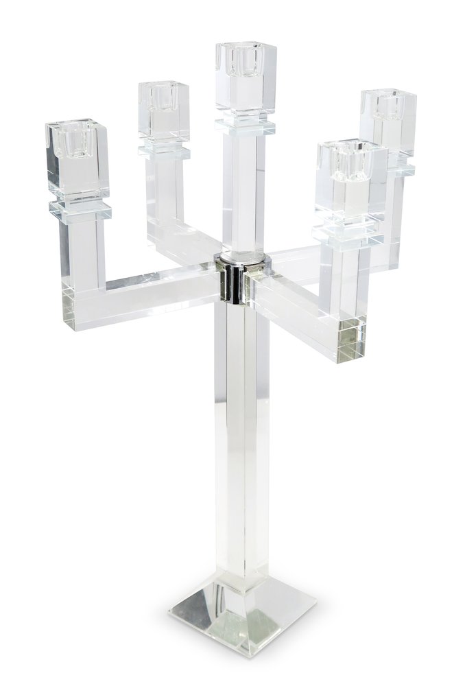 20" Clear Faceted Crystal Tabletop Candelabra Candle Holder