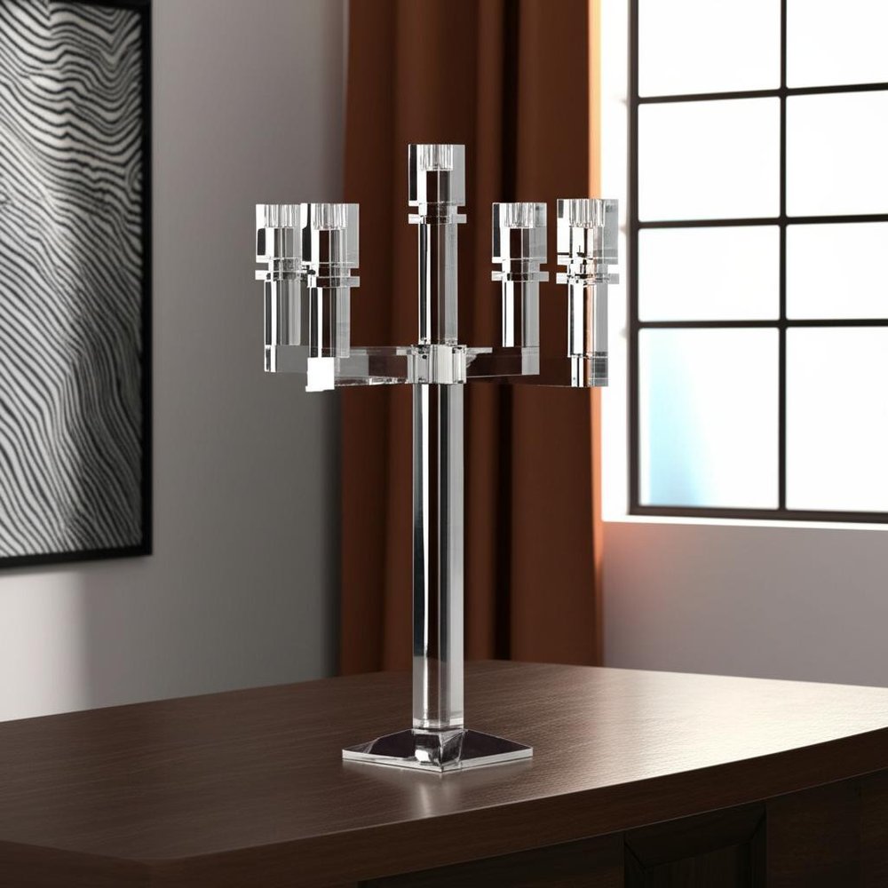 20" Clear Faceted Crystal Tabletop Candelabra Candle Holder