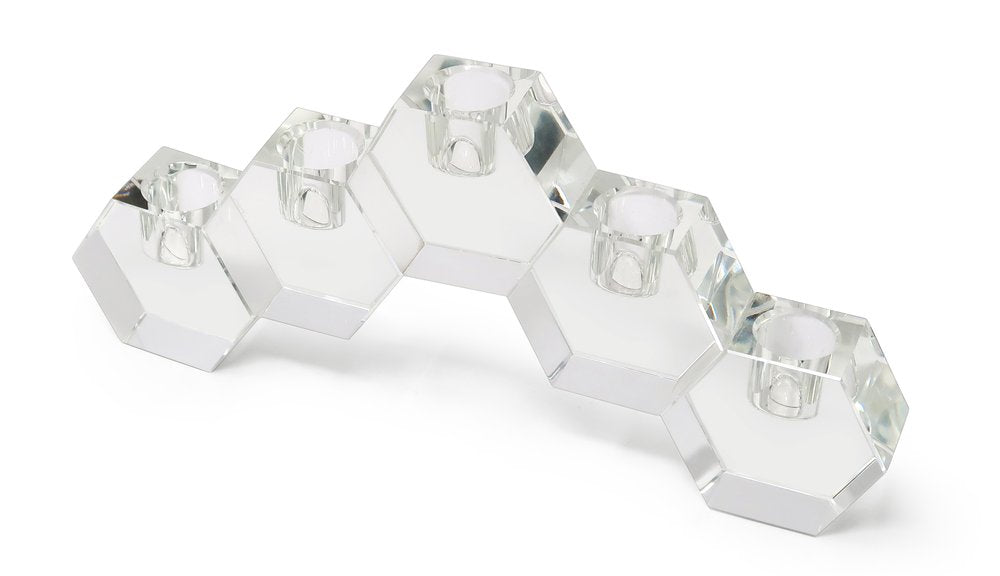 5" Clear Crystal Geometric Tabletop Candelabra Candle Holder