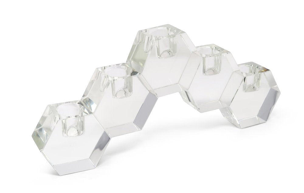 5" Clear Crystal Geometric Tabletop Candelabra Candle Holder